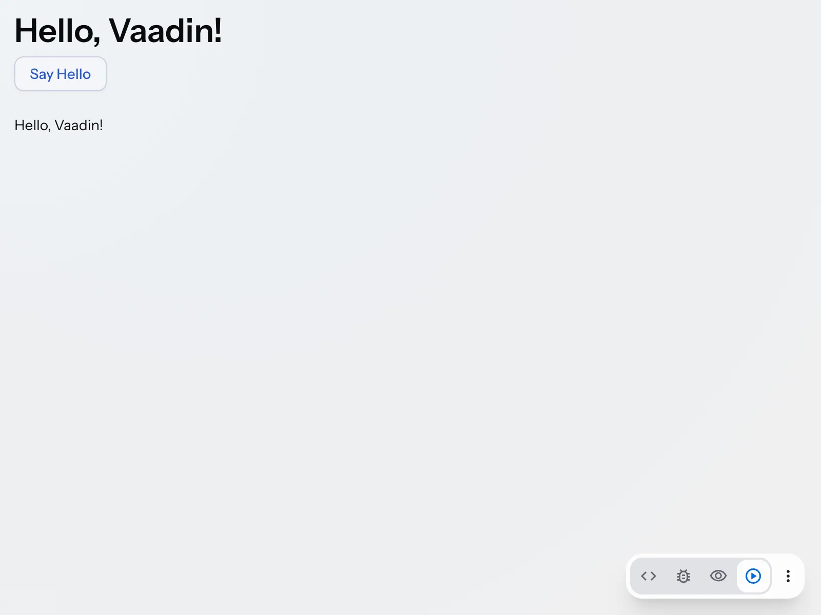 The first Vaadin view with a button and a text span